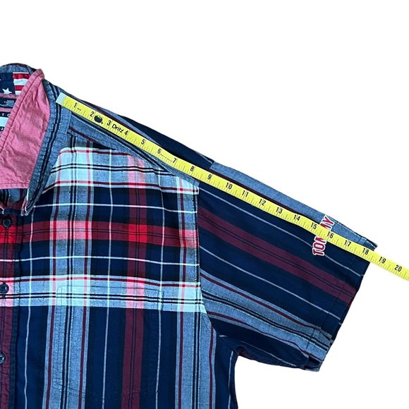Vtg Y2K 2001 Tommy Hilfiger Jeans Plaid Short Sleeve‎ Button Up Shirt Men's L - Picture 10 of 11